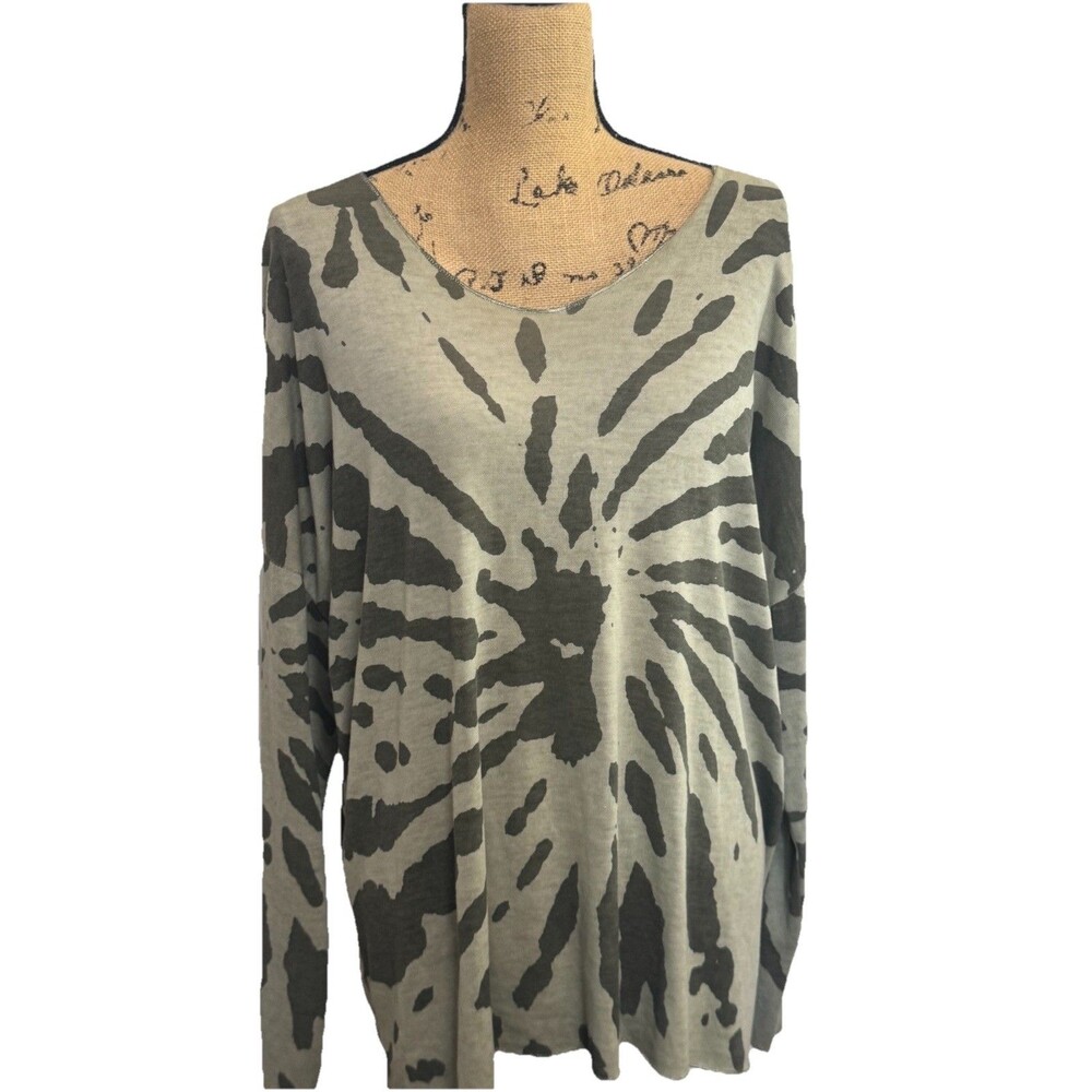 Charlie B Blush Green Tie Dye Striped V Neck Top Sweater XL Long Sleeve